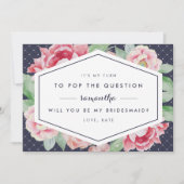 ヴィンテージ牡丹は私の花嫁のカードになる |ネイビー 招待状 (正面)