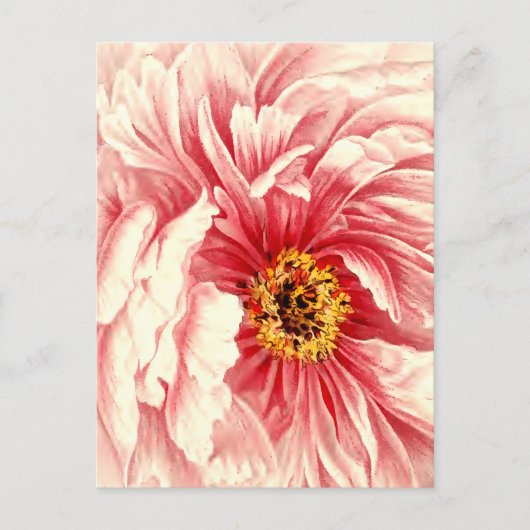 ヴィンテージ牡丹イラストレーションニューアドレス 案内ポストカード (正面)