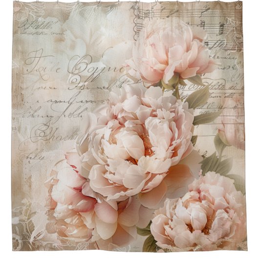 ヴィンテージ牡丹エレガンス シャワーカーテン (正面)