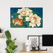 ヴィンテージ牡丹オンブルー ポスター (ホームオフィス)