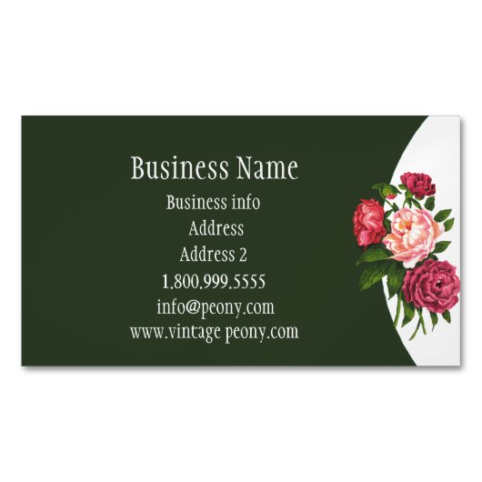 ヴィンテージ牡丹ガーデンフラワーウォーターカラーアート マグネット名刺 (正面)