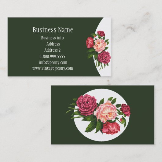 ヴィンテージ牡丹ガーデンフラワーウォーターカラーアート 名刺 (正面/裏面)