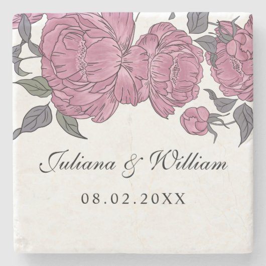 ヴィンテージ牡丹コースター ストーンコースター (正面)