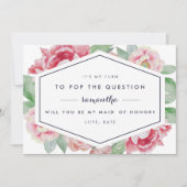 ヴィンテージ牡丹ビーマイメイド・オブ・オーナー（花嫁付き添い人）カード 招待状 (正面)