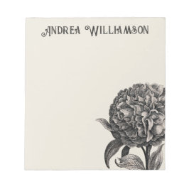 ヴィンテージ牡丹フラワーイラストレーション パーソナライズされた ノートパッド