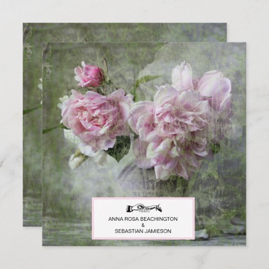 *~*ヴィンテージ牡丹フラワーソフトQR RSVP AR23 結婚's 招待状 (正面/裏面)