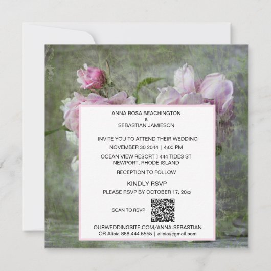 *~*ヴィンテージ牡丹フラワーソフトQR RSVP AR23 結婚's 招待状 (裏面)