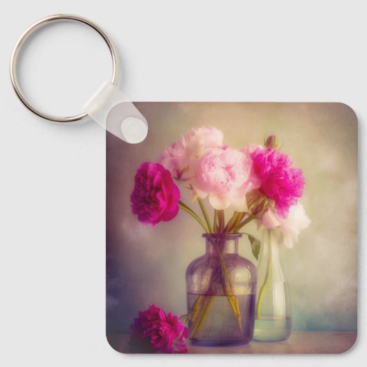 ヴィンテージ牡丹ブーケイングラスヴァース キーホルダー (正面)