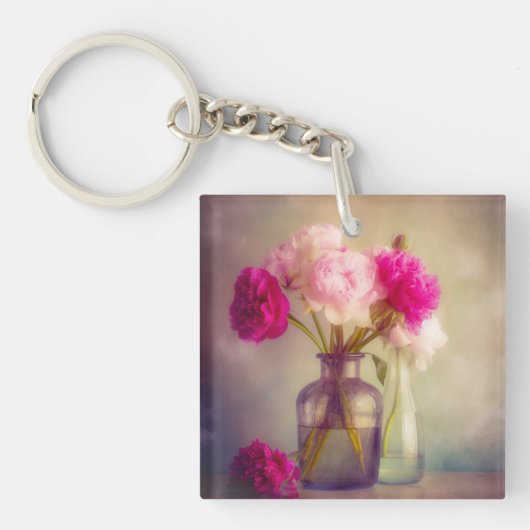 ヴィンテージ牡丹ブーケイングラスヴァース キーホルダー (正面)