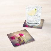 ヴィンテージ牡丹ブーケイングラスヴァース スクエアペーパーコースター (インサイチュ)