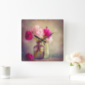 ヴィンテージ牡丹ブーケイングラスヴァース スクエア壁時計 (ホーム)