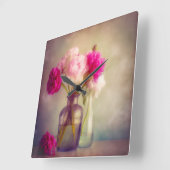 ヴィンテージ牡丹ブーケイングラスヴァース スクエア壁時計 (傾斜)