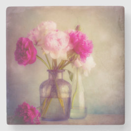 ヴィンテージ牡丹ブーケイングラスヴァース ストーンコースター