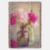 ヴィンテージ牡丹ブーケイングラスヴァース スローブランケット (正面縦)