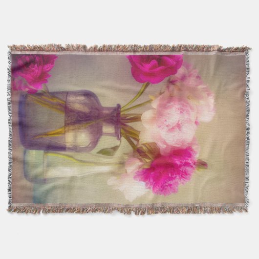 ヴィンテージ牡丹ブーケイングラスヴァース スローブランケット (正面)