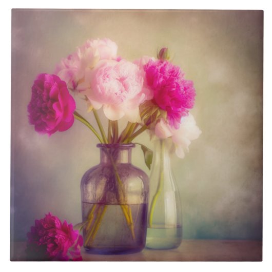 ヴィンテージ牡丹ブーケイングラスヴァース タイル (正面)