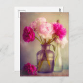 ヴィンテージ牡丹ブーケイングラスヴァース ポストカード (正面/裏面)