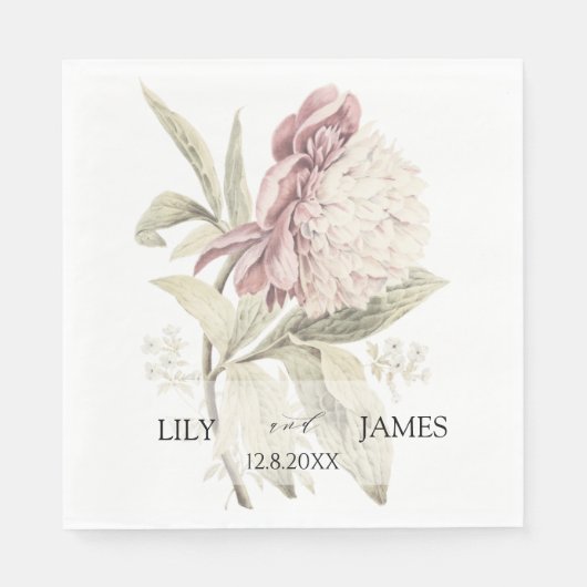 ヴィンテージ牡丹植物学ファインアート結婚ズ スタンダードランチョンナプキン (正面)