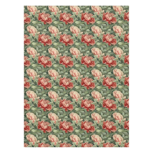 ヴィンテージ牡丹模様セージ緑&バラテーブルクロス テーブルクロス (正面)