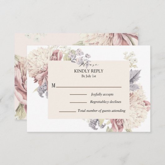 ヴィンテージ牡丹素晴らし植物結婚芸術 出欠カード (正面/裏面)