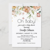 ヴィンテージ牡丹花模様赤面ピンクOh赤ちゃんシャワー 招待状 (正面)