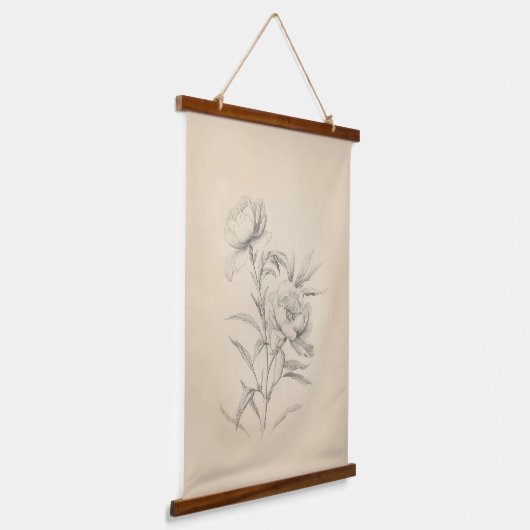 ヴィンテージ牡丹3図解入りの、写真付きのウォールタペストリー 吊り下げ型タペストリー (傾斜あり)