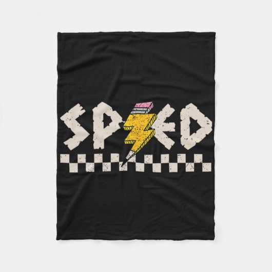 ヴィンテージ特別支援学級担任 SPEDの稲妻 B フリースブランケット (正面)