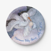 ヴィンテージ特別配送ストーク赤ちゃんシャワー ペーパープレート (正面)