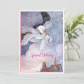 ヴィンテージ特別配送ストーク赤ちゃんシャワー 招待状 (スタンド正面)