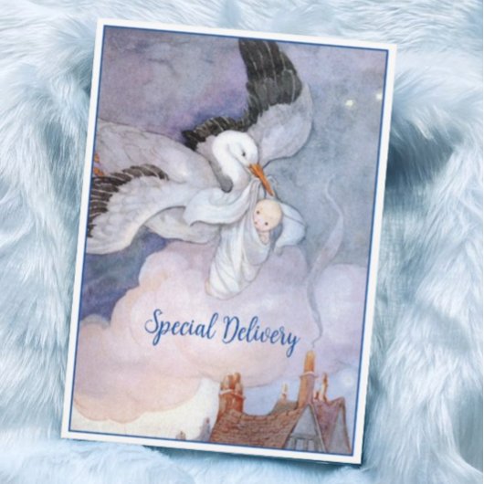 ヴィンテージ特別配送ストーク赤ちゃんシャワー 招待状