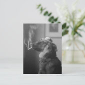 ヴィンテージ犬おもしろい着用ハット喫煙たばこ ポストカード (スタンド正面)