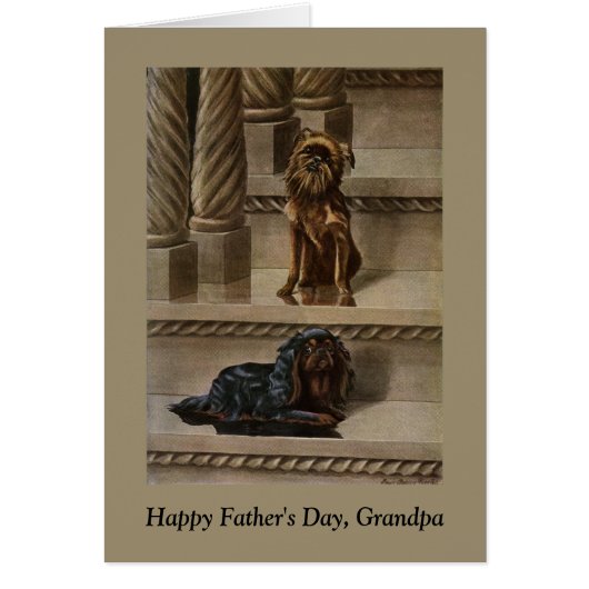 ヴィンテージ犬が階段に座る – 父の日 (正面)