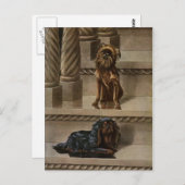 ヴィンテージ犬が階段のはがきに座る|過去記事 ポストカード (正面/裏面)