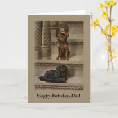 ヴィンテージ犬が階段パパの誕生日 カード (黄色い花)