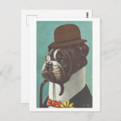 ヴィンテージ犬と帽子とモノコール ポストカード (正面/裏面)