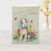 ヴィンテージ犬のハッピーバースデーカード カード (黄色い花)