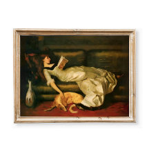 ヴィンテージ犬のプリント本画壁アート付き女性