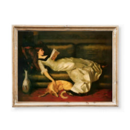 ヴィンテージ犬のプリント本画壁アート付き女性 ポスター