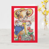 ヴィンテージ犬の草刈り用芝生 カード (黄色い花)