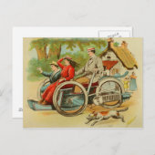 ヴィンテージ犬の追いかけアンティーク車はがき ポストカード (正面/裏面)