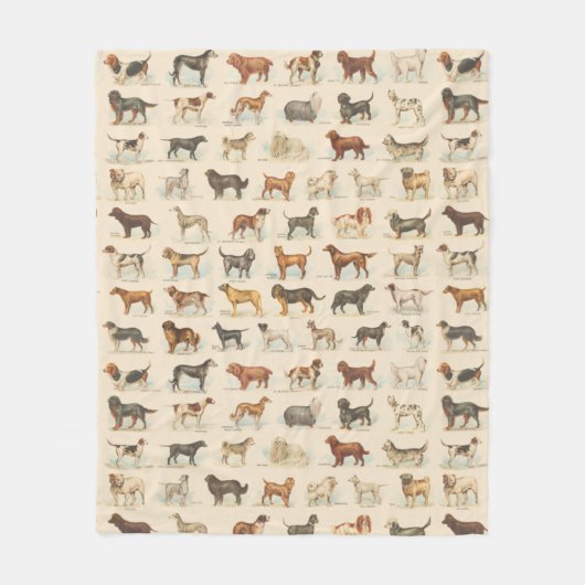 ヴィンテージ犬の飼育スケッチ パターン（の模様が）ある フリースブランケット (正面)