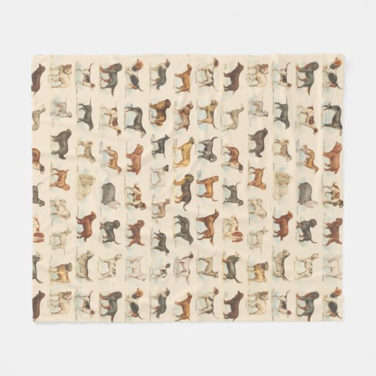 ヴィンテージ犬の飼育スケッチ パターン（の模様が）ある フリースブランケット (正面(横))