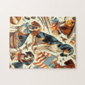 ヴィンテージ犬シームレス ジグソーパズル (横)