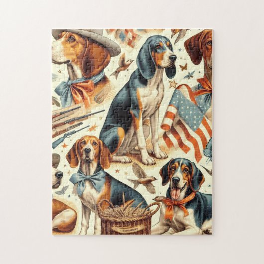 ヴィンテージ犬シームレス ジグソーパズル (縦)