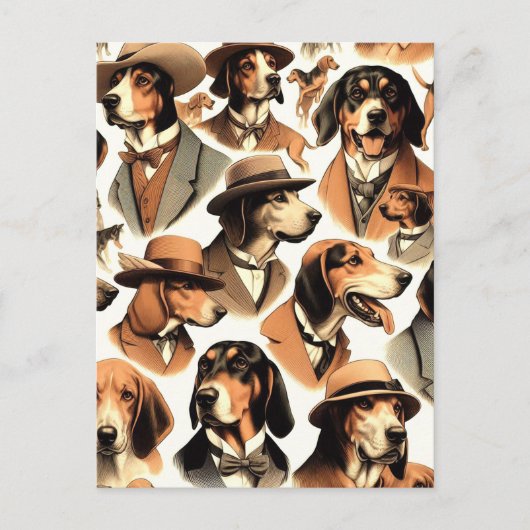 ヴィンテージ犬シームレス ポストカード (正面)