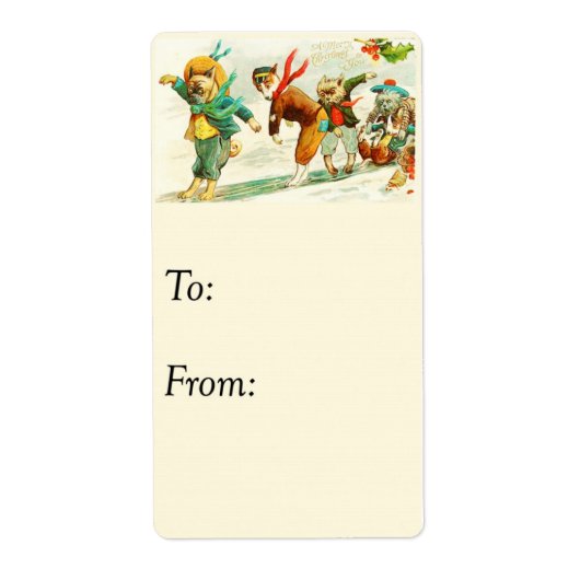 ヴィンテージ犬スライディングオンアイスギフトラベル ラベル (正面)