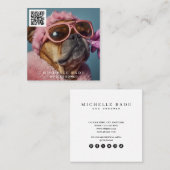 ヴィンテージ犬トリマーQRコードソーシャルメディア スクエア名刺 (正面/裏面)