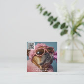 ヴィンテージ犬トリマーQRコードソーシャルメディア スクエア名刺 (スタンド正面)