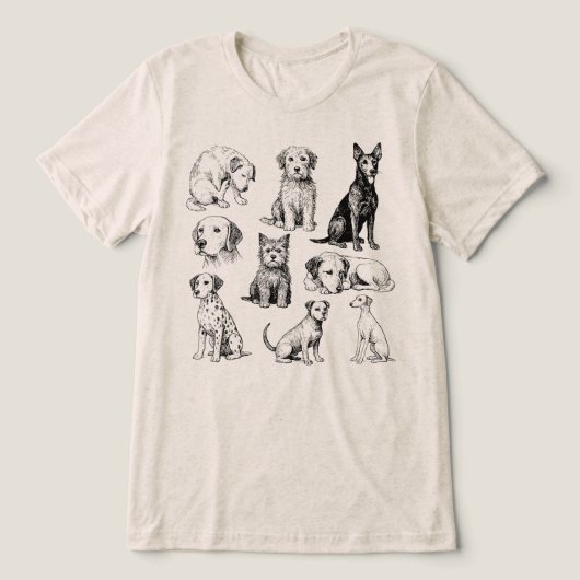 ヴィンテージ犬種コレクション パピースケッチ トライブレンドTシャツ (デザイン正面)