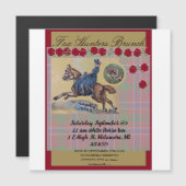 ヴィンテージ狩りの女性が馬の駆け足で マグネット招待状 (正面/裏面)